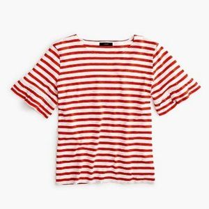 J. Crew Ruffle Sleeve T-Shirt Red Stripe Small
